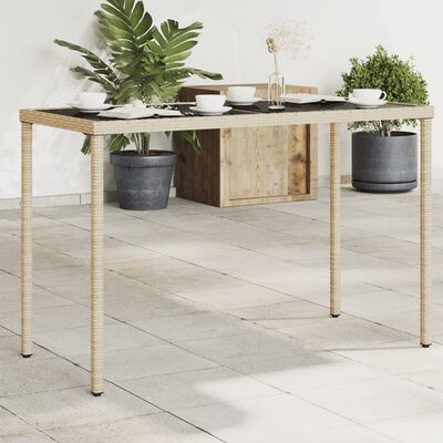 vidaXL Mesa de jardim com tampo de vidro 115x54x74 cm vime PE bege