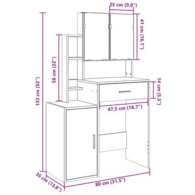 vidaXL Toucador com armário 80x35x132 cm cor carvalho sonoma