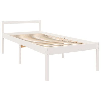 vidaXL Cama de solteiro para idosos c/ cabeceira madeira maciça branco