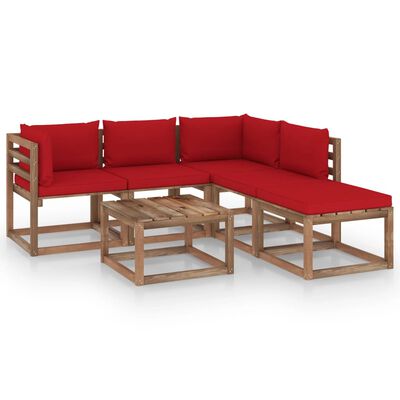 vidaxL 6 pcs conjunto lounge de paletes c/ almofadões pinho impregnado