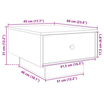 vidaXL Mesa de centro 60x45x31 cm contraplacado carvalho sonoma