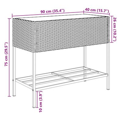 vidaXL Canteiro de jardim com prateleira 2pcs 90x40x75cm vime PE preto