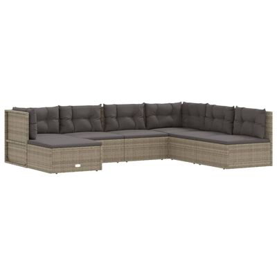 vidaXL 7 pcs conjunto lounge de jardim c/ almofadões vime PE cinzento