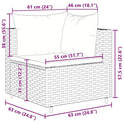 vidaXL 7 pcs conjunto lounge de jardim c/ almofadões vime PE castanho