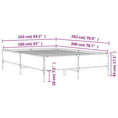 vidaXL Estrutura de cama 160x200 cm derivados de madeira/metal