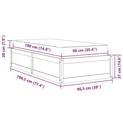 VidaXL Cama com colchão 90x190 cm madeira de pinho maciça