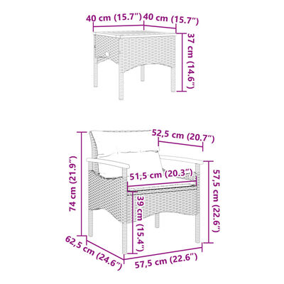 vidaXL 3 pcs conjunto de sofás p/ jardim com almofadões vime PE bege