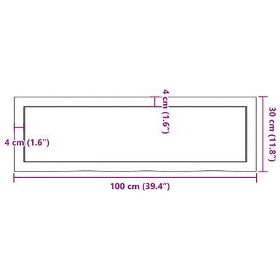 vidaXL Bancada p/ casa de banho 100x30x(2-6)madeira maciça não tratada