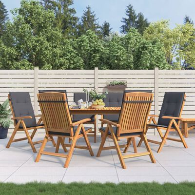 vidaXL Cadeiras de jardim reclináveis c/ almofadões 6 pcs teca maciça