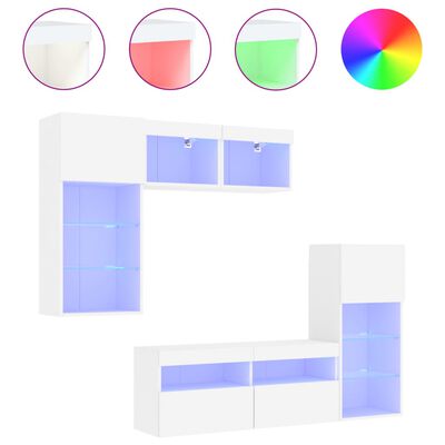 vidaXL 5pcs móveis de parede p/ TV c/ LEDs derivados de madeira branco