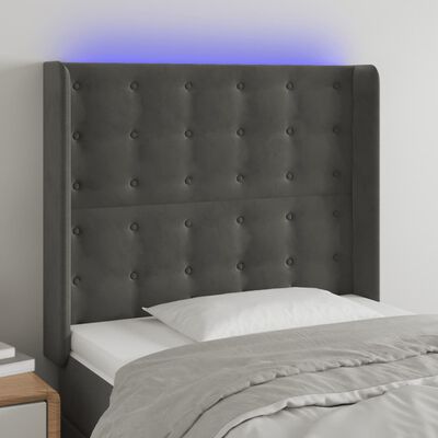 vidaXL Cabeceira cama c/ luzes LED veludo 83x16x118/128cm cinza-escuro