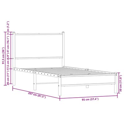 vidaXL Estrutura de cama sem colchão 90x200 cm metal carvalho castanho