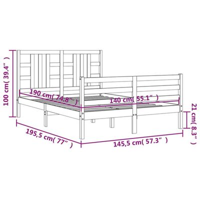 vidaXL Estrutura de cama com cabeceira 140x190 cm madeira maciça cinza