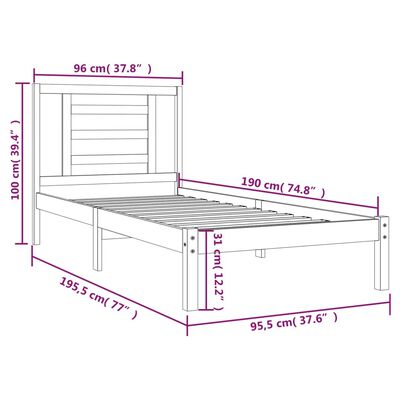 vidaXL Estrutura de cama solteiro 90x190 cm pinho maciço branco