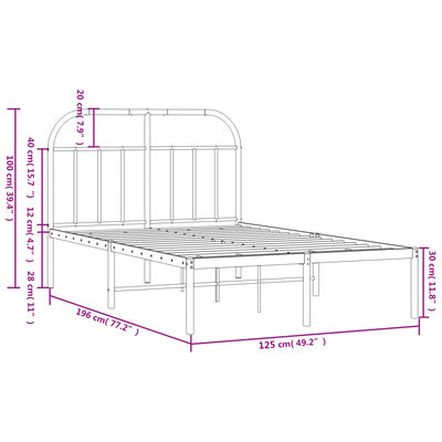 vidaXL Estrutura de cama com cabeceira 120x190 cm metal preto