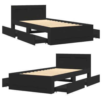 vidaXL Estrutura cama cabeceira 75x190 cm derivados de madeira preto