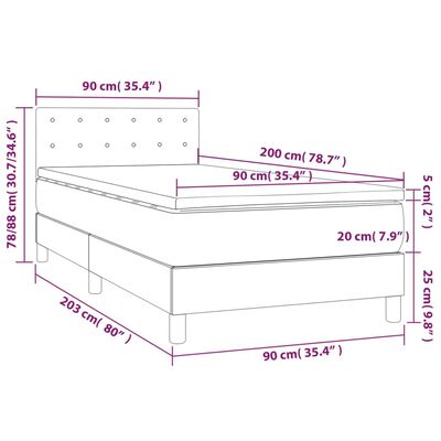 vidaXL Cama box spring c/ colchão/LED 90x200 cm couro artificial preto