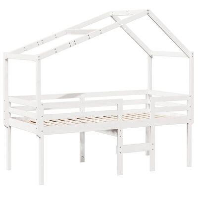 vidaXL Cama alta com telhado 75x190 cm pinho maciço branco