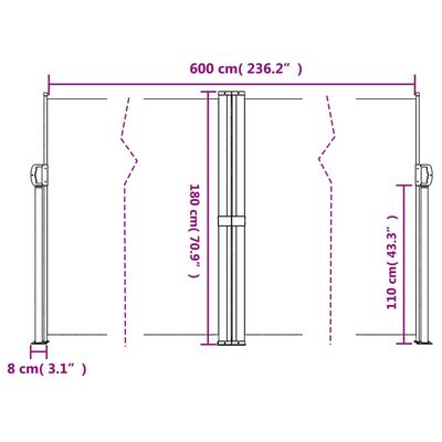 vidaXL Toldo lateral retrátil 180x600 cm terracota