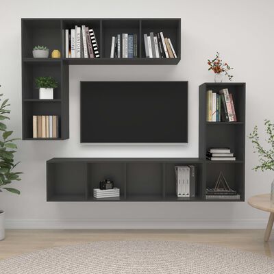 vidaXL 4 pcs conjunto de móveis de TV derivados madeira cinzento