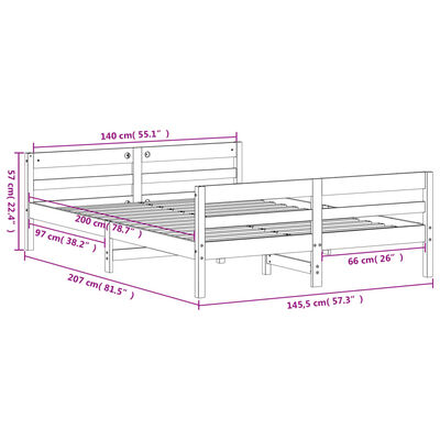 vidaXL Cama sem colchão 140x200 cm madeira de pinho maciça branco