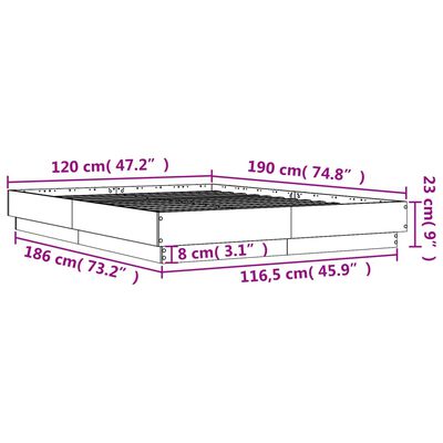 vidaXL Estrutura de cama com luzes LED 120x190 cm cinzento cimento