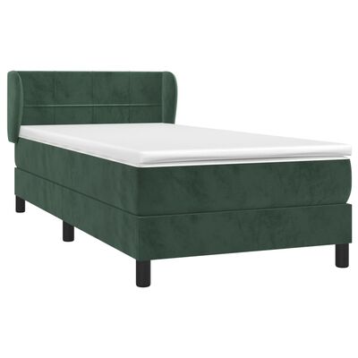 vidaXL Cama com molas/colchão 90x200 cm veludo verde-escuro