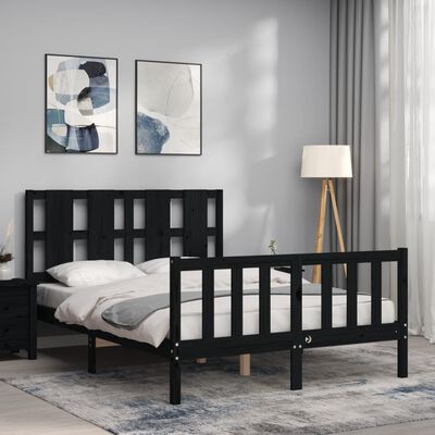 vidaXL Estrutura de cama com cabeceira 140x200 cm madeira maciça preto