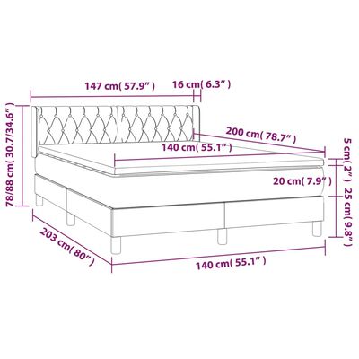 vidaXL Cama com molas/colchão 140x200 cm tecido cinzento-claro