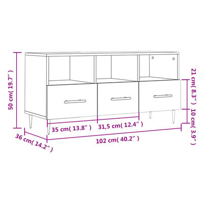 vidaXL Móvel para TV 102x36x50 cm derivados madeira branco brilhante