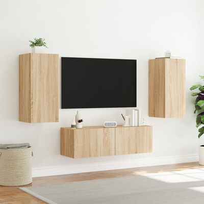 vidaXL 3 pcs móveis de parede para TV com luzes LED carvalho sonoma