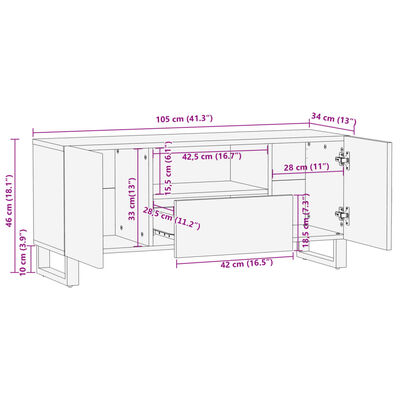 vidaXL Móvel de TV 100x34x46 cm madeira de mangueira maciça