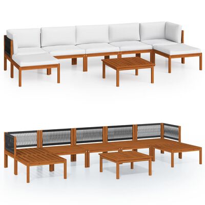 vidaXL 8 pcs conjunto lounge jardim c/ almofadões acácia maciça creme