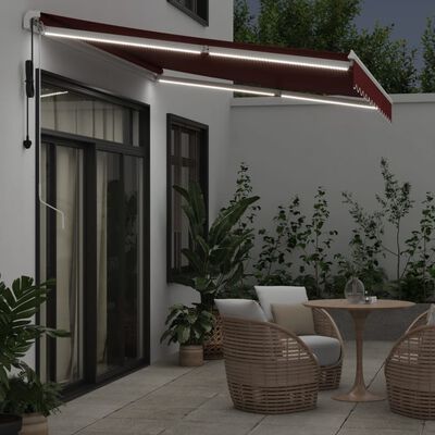 vidaXL Toldo retrátil automático com luz LED 350x250 cm bordô