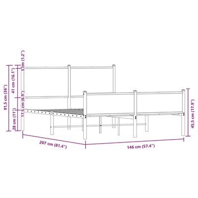 vidaXL Estrutura de cama sem colchão 140x200cm metal carvalho castanho