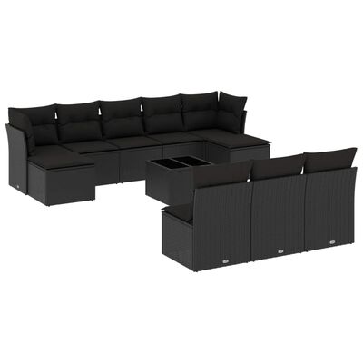 vidaXL 11 pcs conjunto sofás de jardim c/ almofadões vime PE preto