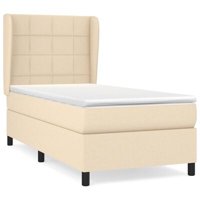 vidaXL Cama com molas/colchão 90x190 cm tecido cor creme