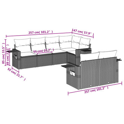 vidaXL 7 pcs conj. sofás jardim com almofadões vime PE cinzento-claro