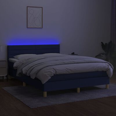 vidaXL Cama box spring c/ colchão e LED 140x190 cm tecido azul