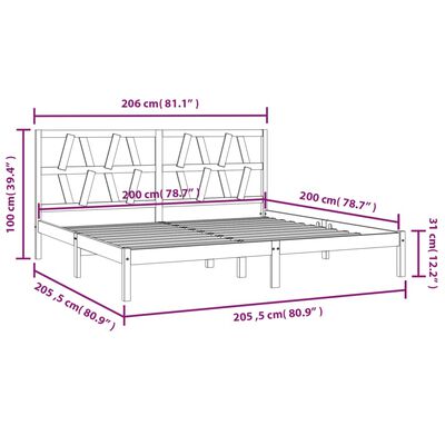 vidaXL Estrutura de cama 200x200 cm pinho maciço preto