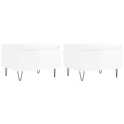 vidaXL Mesas de centro 2pcs 50x46x35cm deriv. madeira branco brilhante