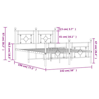 vidaXL Estrutura de cama com cabeceira e pés 135x190 cm metal preto