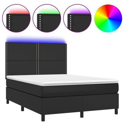 vidaXL Cama box spring c/ colchão/LED 140x200cm couro artificial preto