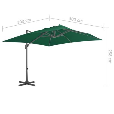 vidaXL Guarda-sol cantilever com poste alumínio 300x300 cm verde