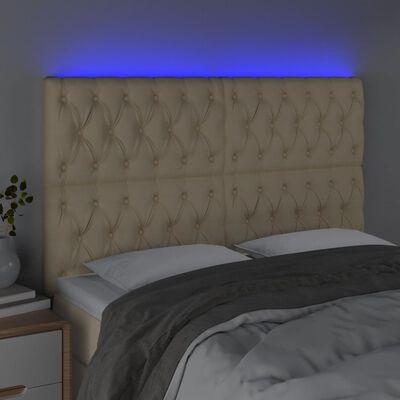 vidaXL Cabeceira cama c/ luzes LED tecido 160x7x118/128 cm cor creme