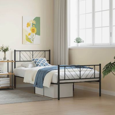 vidaXL Estrutura de cama com cabeceira e pés 100x200 cm metal preto