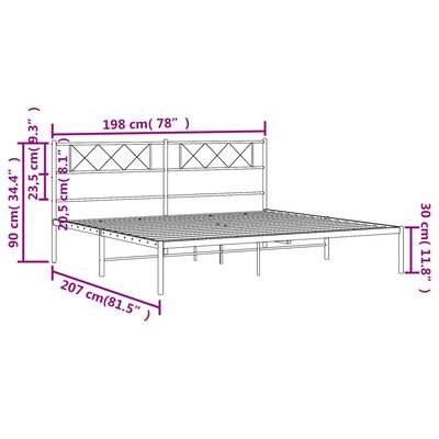 vidaXL Estrutura de cama com cabeceira 193x203 cm metal preto