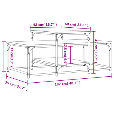 vidaXL Mesa de centro 102x60x45 cm derivados madeira cinzento sonoma