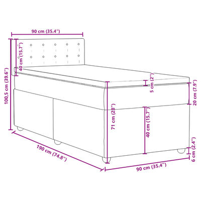 vidaXL Cama com molas/colchão 90x190 cm tecido cinza-escuro