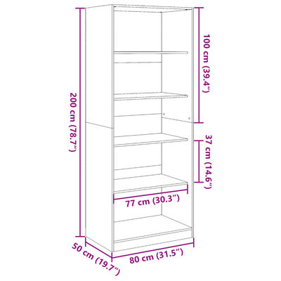 vidaXL Roupeiro 80x50x200 cm derivados de madeira cinzento cimento